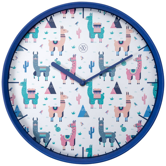 NeXtime Clocks wall clock, 30 cm plastic alpaca design, featuring a decorative alpaca figure on a round clock face.