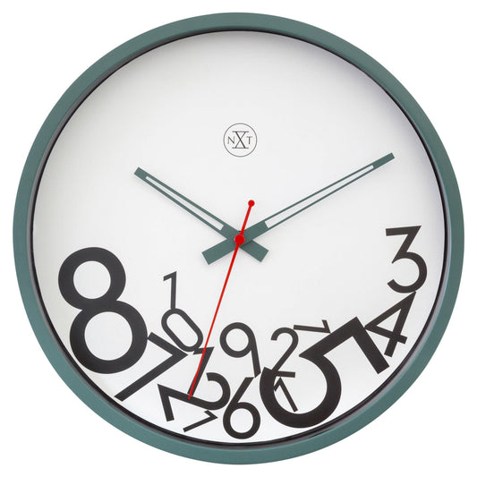 NeXtime Clocks 30cm silent plastic wall clock with dropped number design, modern and minimalist timepiece for home or office decor.