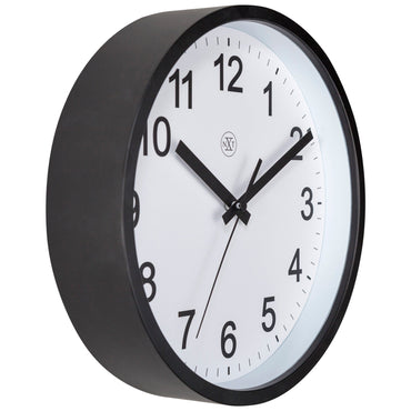 NeXtime Clocks wall clock, 25.5cm silent plastic clock with a robust design, shown from the left side.