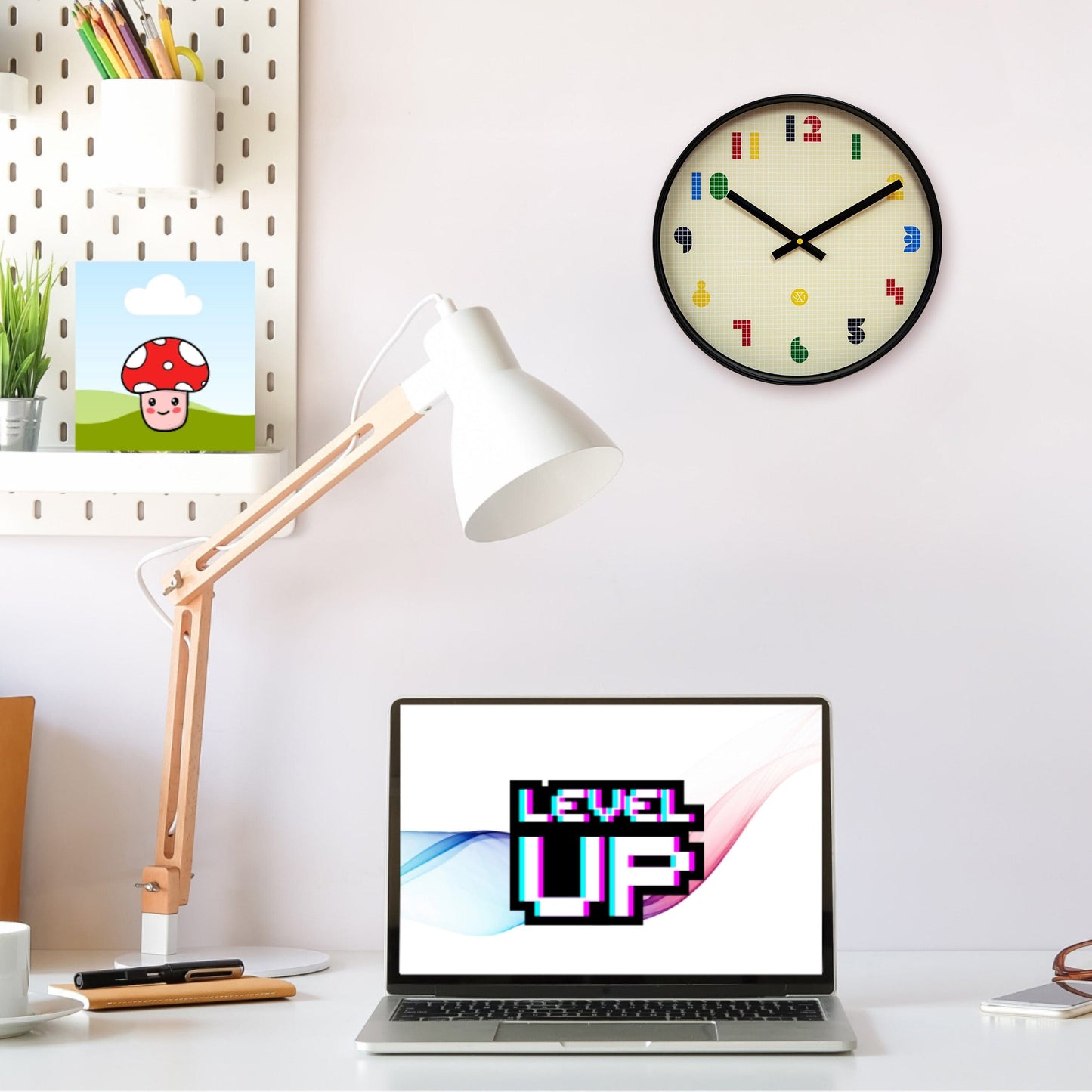 Wall Clock 35cm-Silent-Black/Multicolour-ABS- nXt 'Bit'