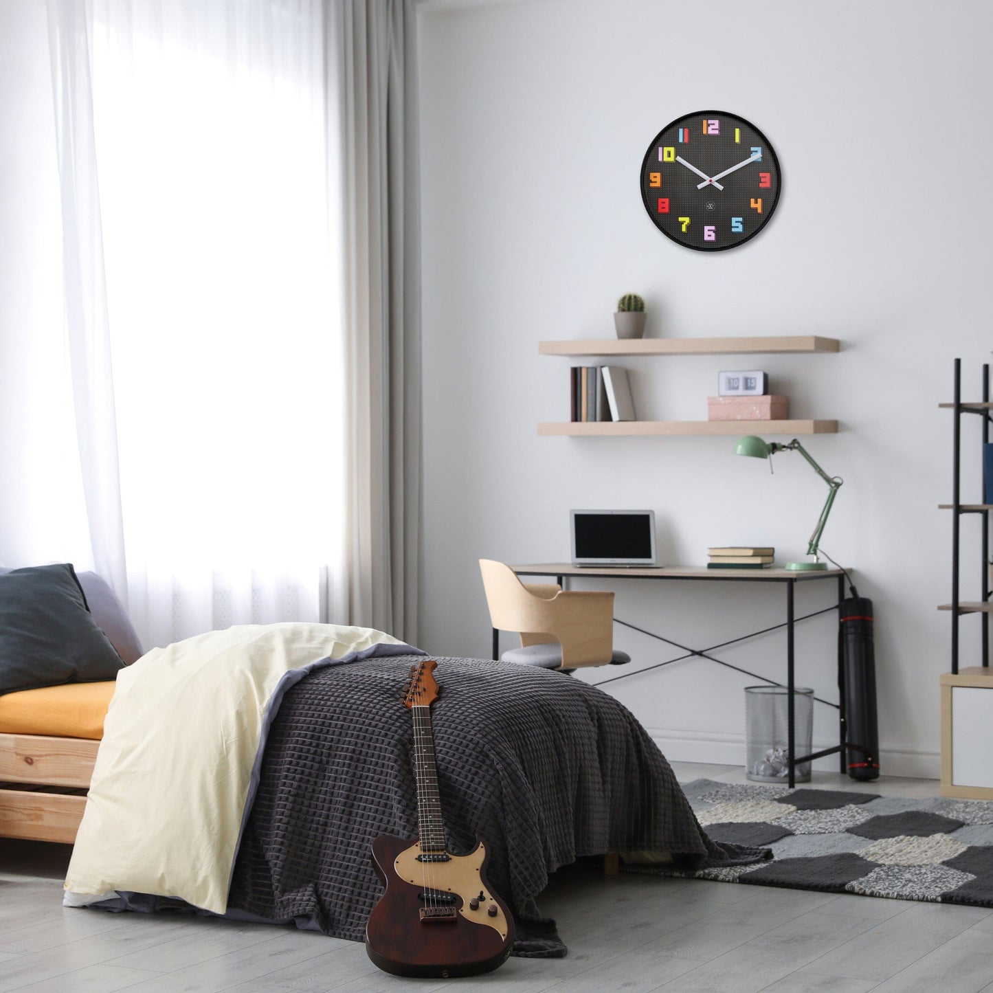 Wall Clock 35cm-Silent-Black/Multicolour-ABS- nXt 'Game'