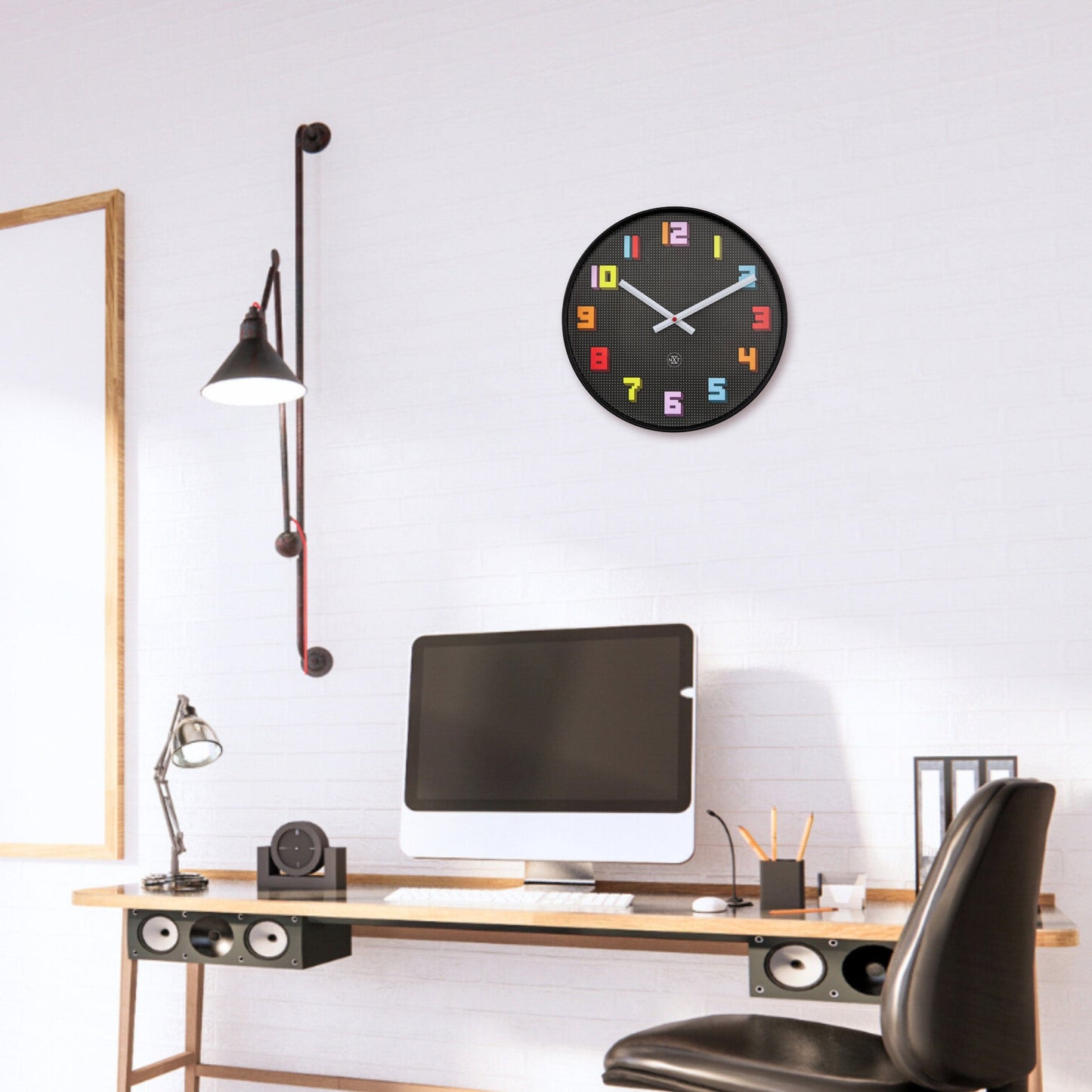 Wall Clock 35cm-Silent-Black/Multicolour-ABS- nXt 'Game'