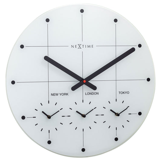 NeXtime Clocks Big City wall clock, 43cm with glass front, silent movement, modern design for home or office decor.