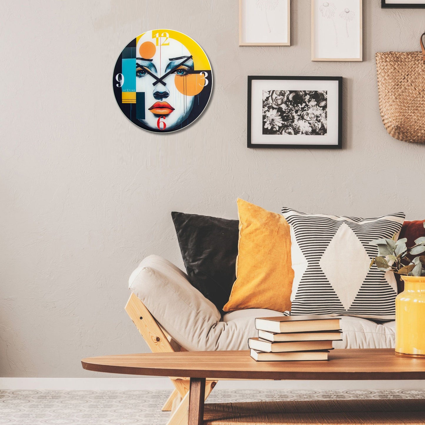 Wall clock 43cm-Silent-Multicolour-Glass-NeXtime 'Vogue'