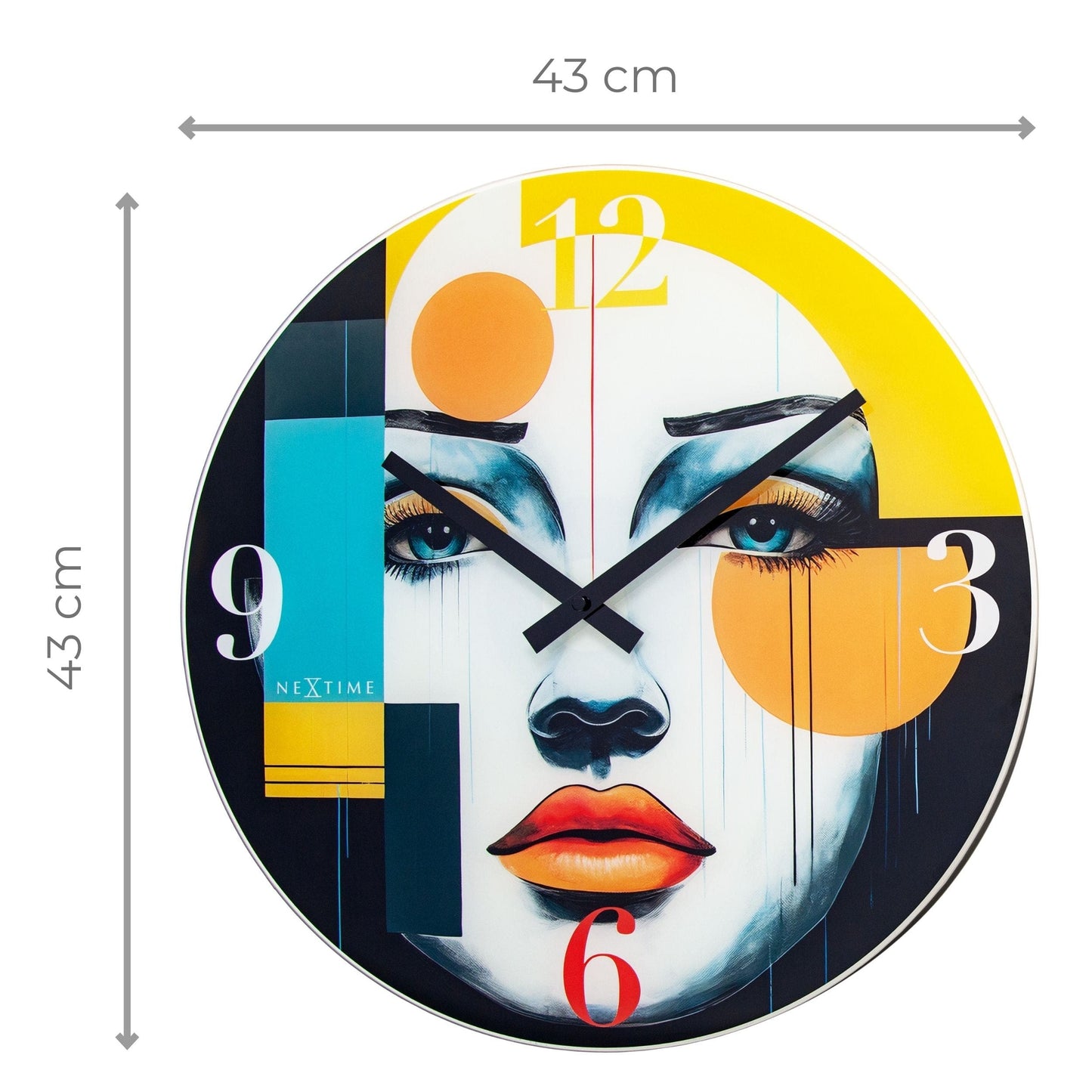 Wall clock 43cm-Silent-Multicolour-Glass-NeXtime 'Vogue'