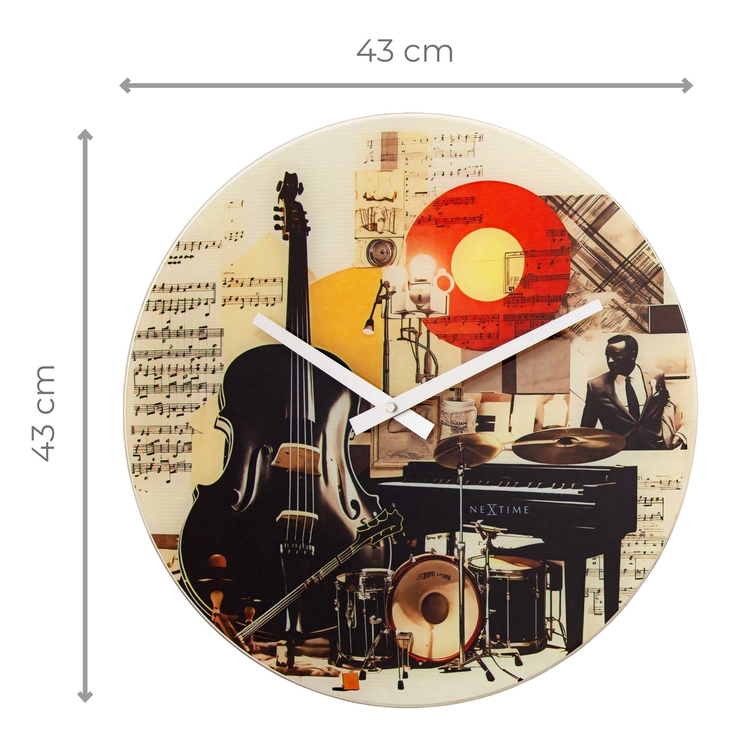 Wall clock 43cm-Silent-Multicolour-Glass-NeXtime 'Blues'