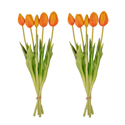 Tulip bouquet – 10 pieces – Mixed colours – ‘Real Touch’ artificial tulips – 42 cm (white/green)