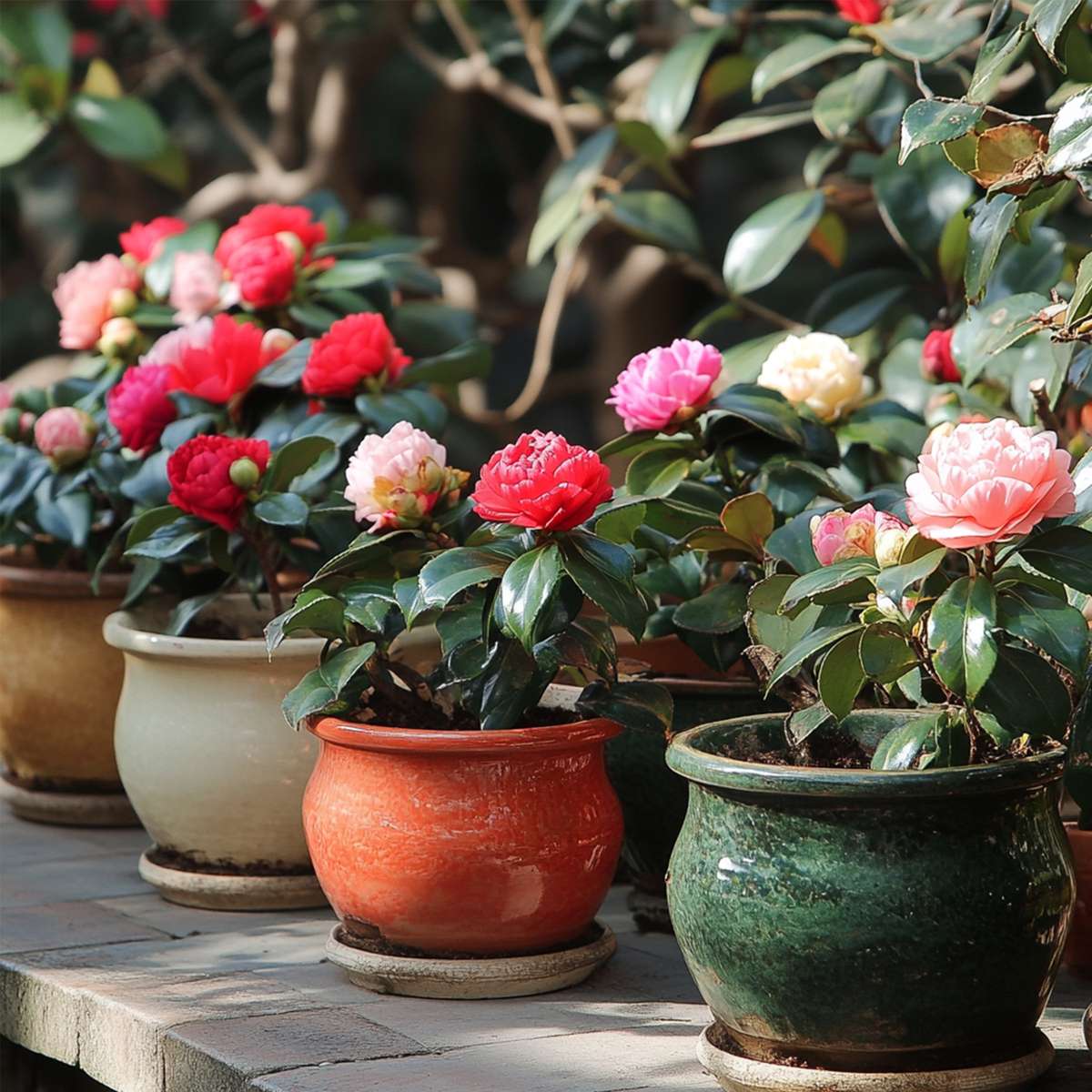 Camellia Japonica - Mix van 6 - Rozen - Rood, wit, roze
