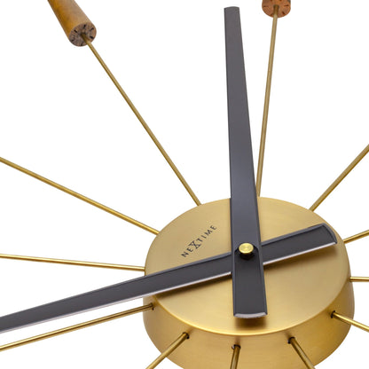Large 58cm NeXtime wall clock with silent movement, wood and stainless steel design, detailed close-up.
