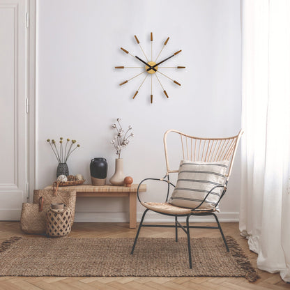 Large 58cm NeXtime Plug-Inn wall clock with silent movement, wood and stainless steel design, suitable for modern interior decor