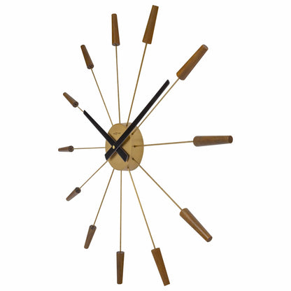Large 58cm NeXtime Plug-Inn wall clock with silent mechanism, wood and stainless steel design, viewed from the right side.