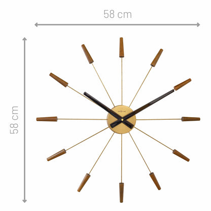 Large 58cm NeXtime wall clock with silent movement, wood and stainless steel design, featuring modern, minimalist style.