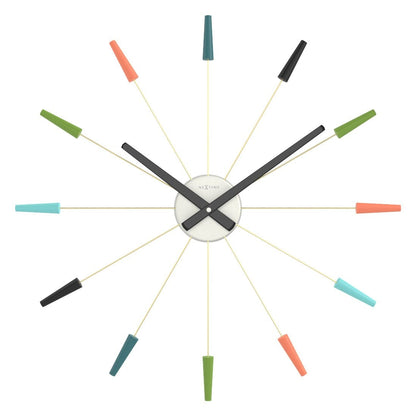 NeXtime Clocks Silent Wall clock with vintage stainless steel finish, 58cm diameter, front view of the Plug Inn model.