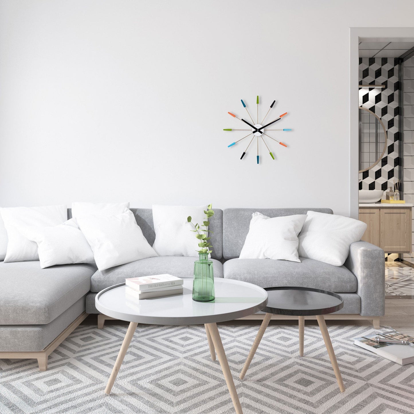 Silent Wall clock - Vintage - 58cm - Stainless Steel - 'Plug Inn'