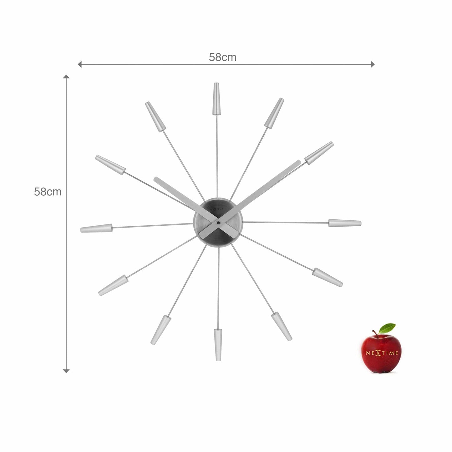 Silent Wall clock - Vintage - 58cm - Stainless Steel - 'Plug Inn'