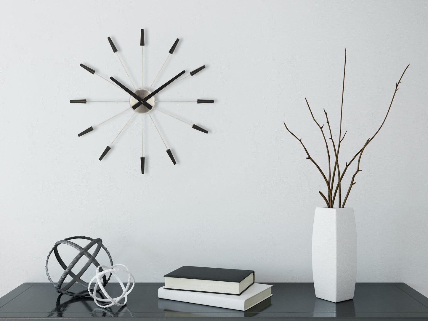 Silent Wall clock - Vintage - 58cm - Stainless Steel - 'Plug Inn'