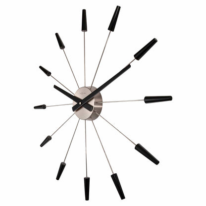 NeXtime Clocks vintage silent wall clock with stainless steel finish, 58cm diameter, right side view showing sleek design.