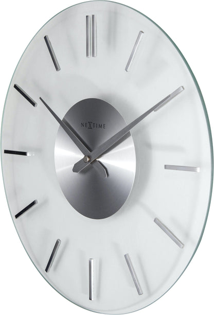 NeXtime Clocks wall clock with 26cm aluminum frame and glass cover featuring a modern stripe design.