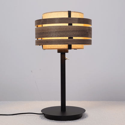 Donkere walnoothouten lampenkap van 25 cm met stoffen afwerking voor de verlichting van NeXtime Clocks.