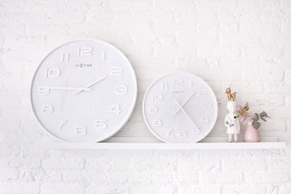 Wood NeXtime wall clock, 35 cm diameter, made of wood, featuring a modern design with a natural finish.