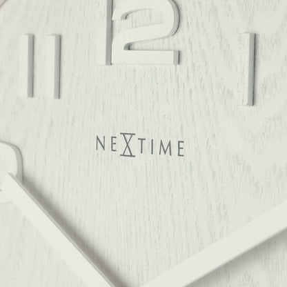 NeXtime Clocks Wood Wood Medium wall clock, 35 cm diameter, wooden frame with minimalist design and natural finish.
