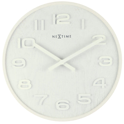 NeXtime Clocks Wood Wood Medium wall clock, 35 cm diameter, wooden face with black hour and minute hands.