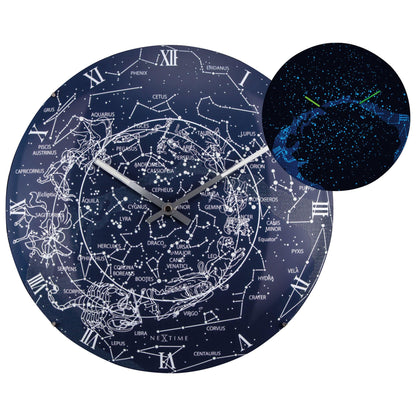 NeXtime wandklok met glazen koepel van 35 cm, glow-in-the-dark 'Milky Way dome' ontwerp, geschikt voor muurdecoratie