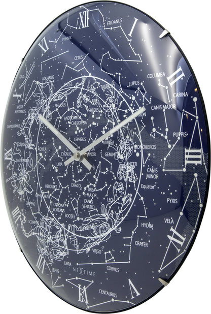 NeXtime wandklok met glazen koepel, 35 cm, glow-in-the-dark sterrenbeeld 'Milky Way Dome' aan de rechterkant