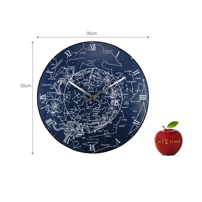 NeXtime wandklok van 35 cm met melkdome glas, glow-in-the-dark sterren en ruimteprint, Milky Way dome design.