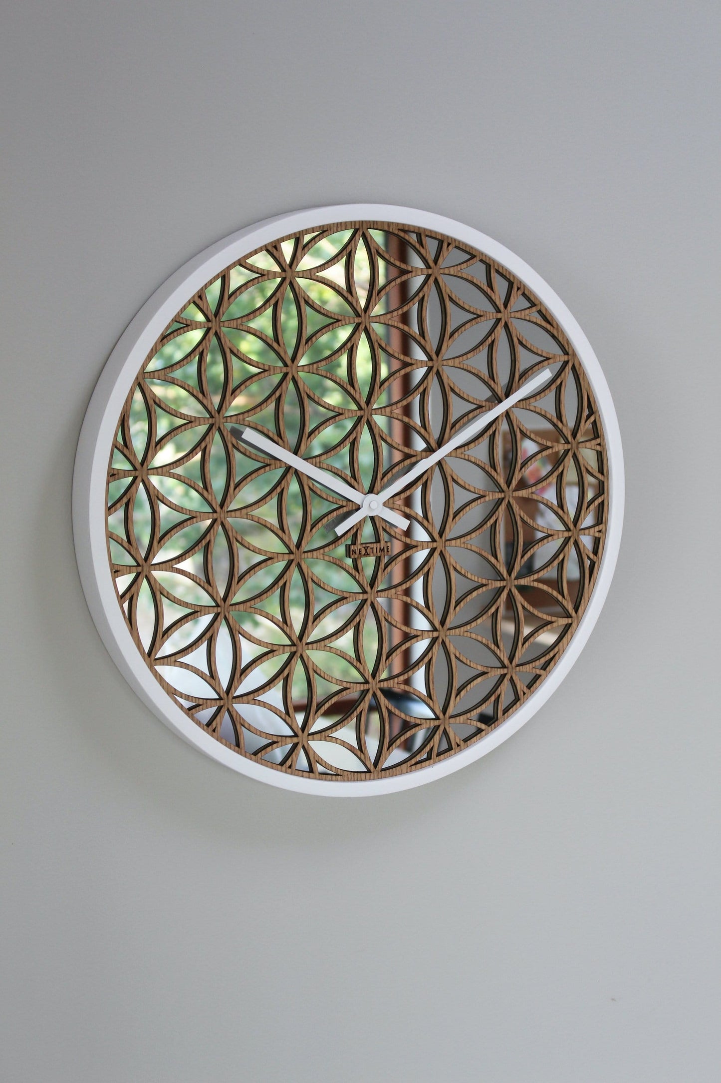 Wall clock -  50 cm - Wood/Mirror -  'Bella Mirror'