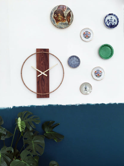 NeXtime wall clock with wooden and steel frame, 50.8 x 58.2 cm, modern design, hanging on a wall.