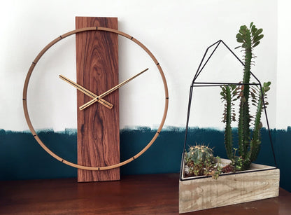 NeXtime wall clock with wooden and steel design, measuring 50.8 x 58.2 x 4.3 cm, modern decor piece