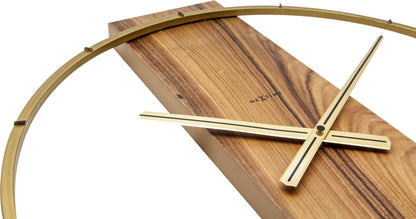 NeXtime wooden and steel wall clock with 50.8 x 58.2 cm dimensions, featuring a modern design and detailed craftsmanship.