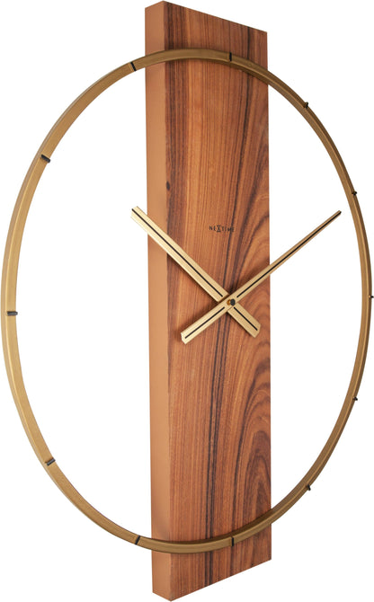 NeXtime wall clock with wooden and steel design, measuring 50.8 x 58.2 x 4.3 cm, shown from the left side.