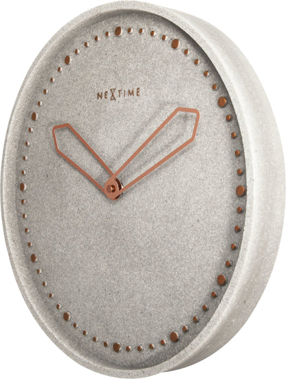 NeXtime Clocks wall clock, 35 cm diameter, polyresin with cross design, right side view showing decorative clock face.