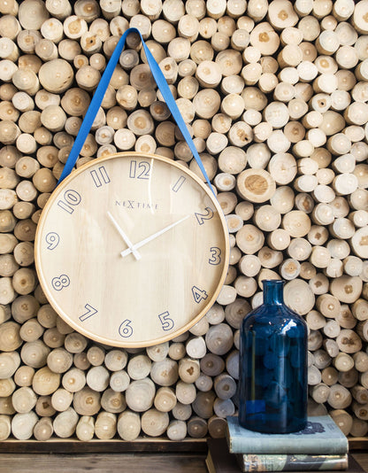 NeXtime Clocks Loop Big wall clock, 40 cm, wooden and fabric design, modern round clock with minimalist style.
