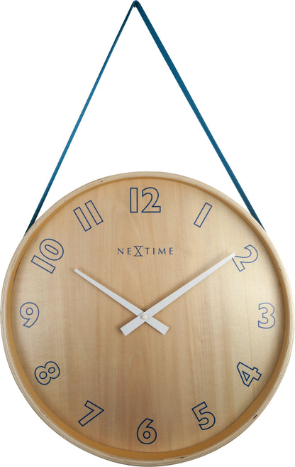 NeXtime Clocks Loop Big wall clock, 40 cm, wood and fabric design, front view showing modern round clock with minimalist style.