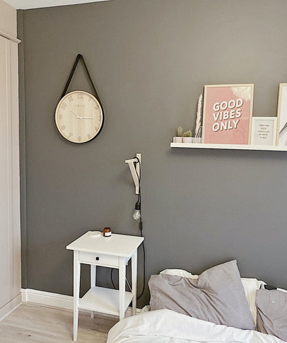 Large 40cm NeXtime Loop Big wall clock with wooden frame and fabric face, modern design for stylish wall decor.