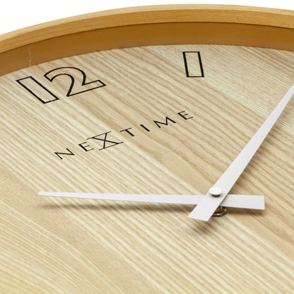 Large 40cm NeXtime Loop Big wall clock with wood and fabric design, featuring a modern, minimalist style.