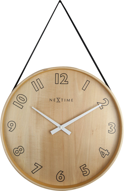 NeXtime Clocks Loop Big wall clock, 40cm diameter, wood and fabric design, modern round clock with minimalist style.