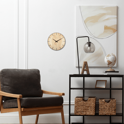 NeXtime Clocks wall clock with a 35cm dome glass design and edge wood finish, modern round timepiece for wall decoration.