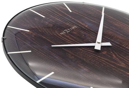 NeXtime Clocks Edge Wood Dome wall clock with 35cm diameter, dome glass cover and wooden design detail.