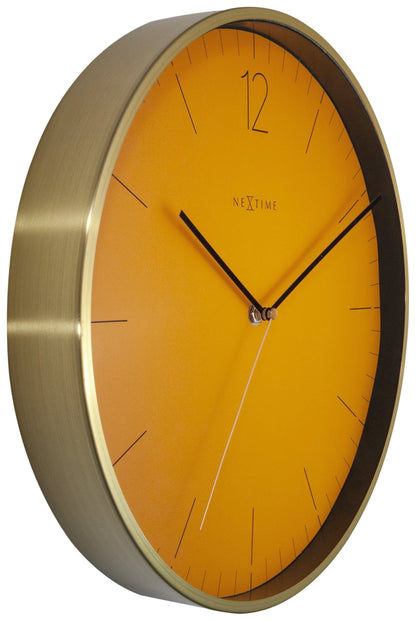 Vintage NeXtime Clocks wall clock, 34 cm with glass and metal frame, featuring an elegant gold finish and classic design.