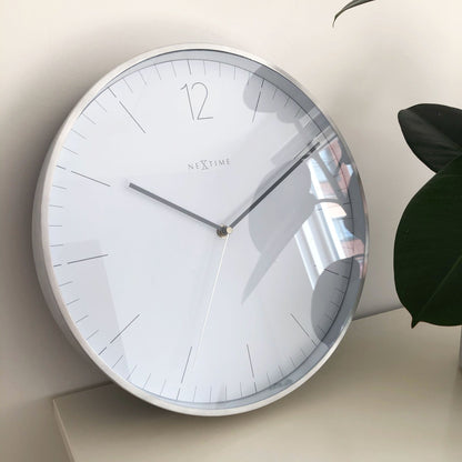 Wall clock -  34 cm - Glass / Metal - Elegant 'Essential Silver'
