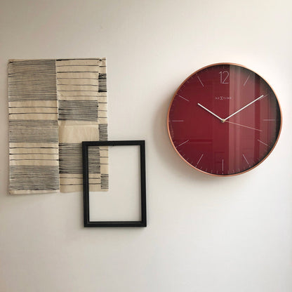 Large red NeXtime wall clock with silent mechanism, 40cm metal and glass design, Essential XXL series.