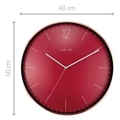 Large red NeXtime Clocks wall clock, silent movement, 40cm metal and glass design, Essential XXL series.