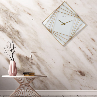 Large square metal wall clock by NeXtime Clocks, 85x85cm, with a contemporary turning square design.