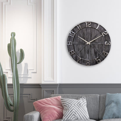 Large 50cm NeXtime York wall clock with silent movement, wood and metal design, suitable for modern home decor.