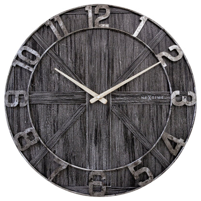 Large 50cm wooden and metal wall clock by NeXtime Clocks, silent operation with modern design in a "York" style.