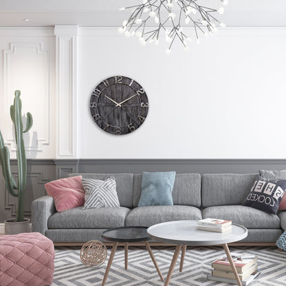 Large 50cm NeXtime York wall clock with silent mechanism, featuring a wood and metal design for modern interior decor.